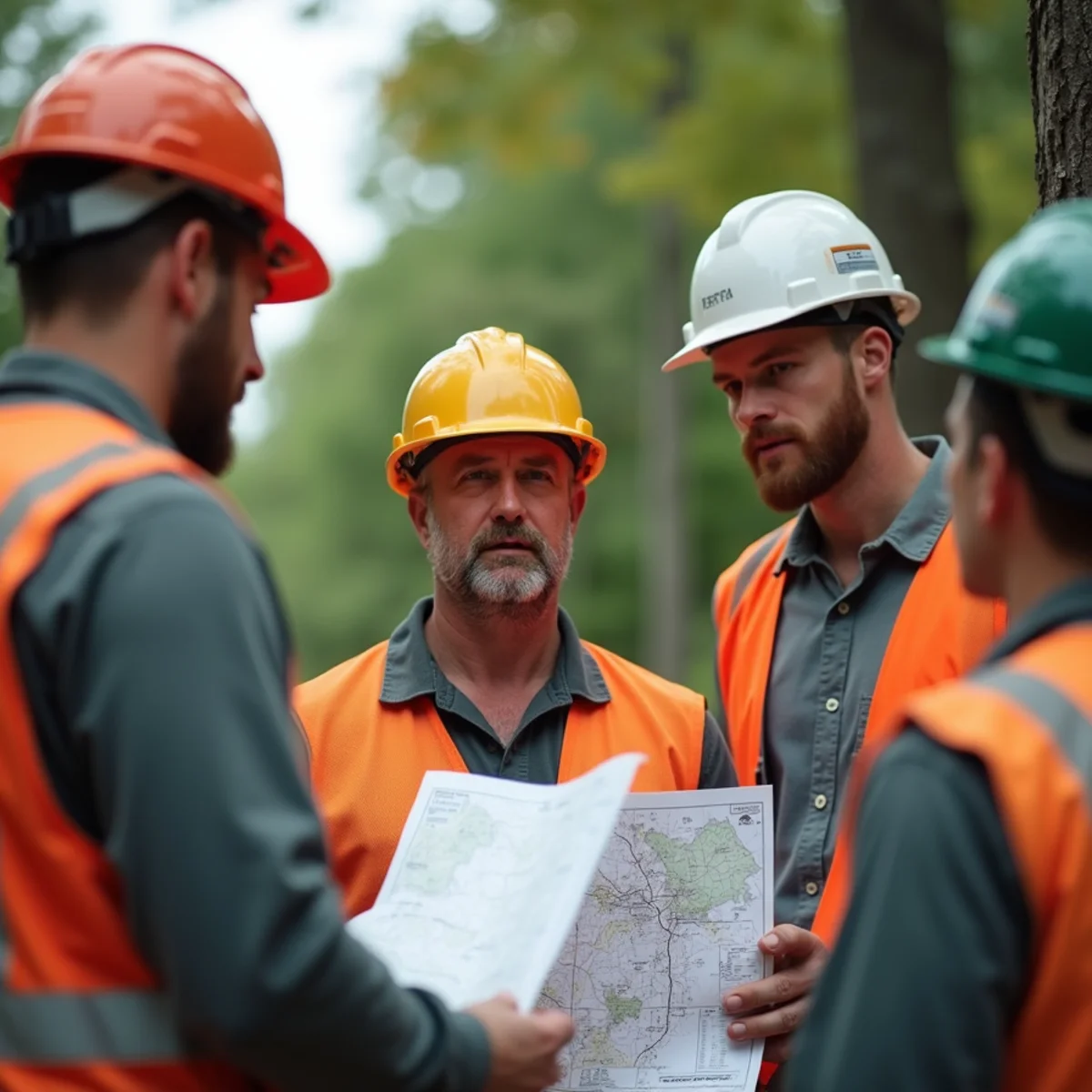 Cabarrus Tree Crew arborist conducting morning safety briefing before residential tree removal