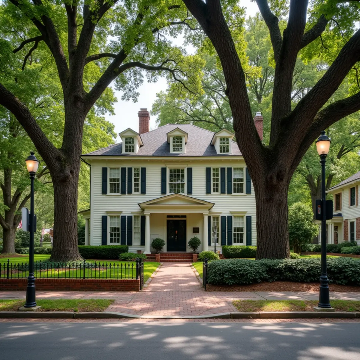 Century-old grand oak tree in front of a historic Victorian home on North Union Street in Concord NC
